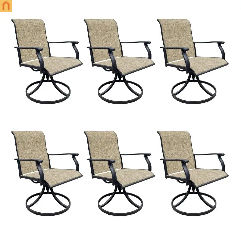 Outdoor Dining Chair Textilene Black Brown Swivel 360 Degree Set of 2
