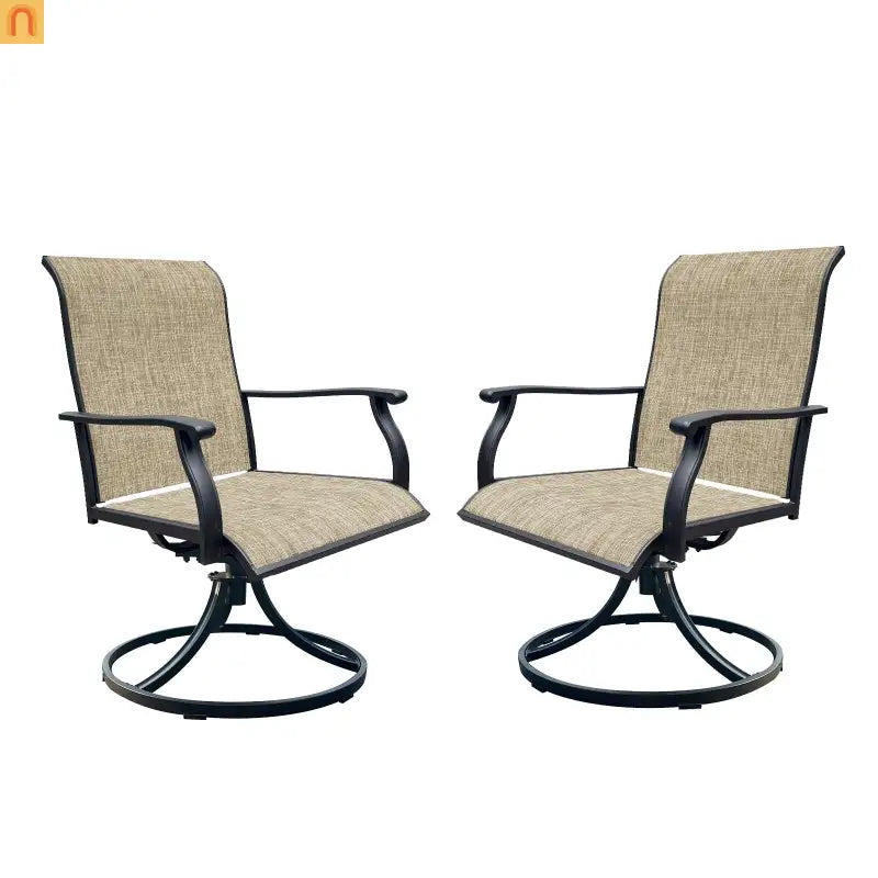 Outdoor Dining Chair Textilene Black Brown Swivel 360 Degree Set of 2
