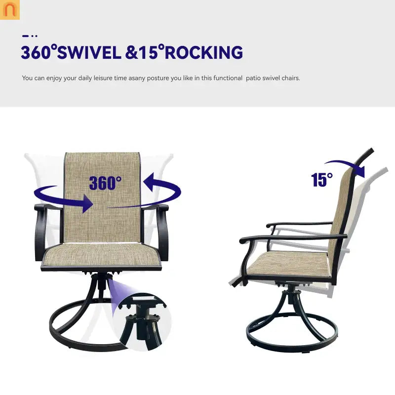 Outdoor Dining Chair Textilene Black Brown Swivel 360 Degree Set of 2