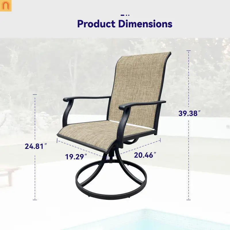 Outdoor Dining Chair Textilene Black Brown Swivel 360 Degree Set of 2