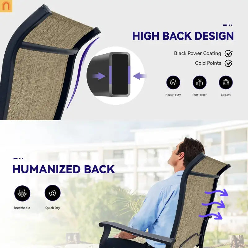 Outdoor Dining Chair Textilene Black Brown Swivel 360 Degree Set of 2