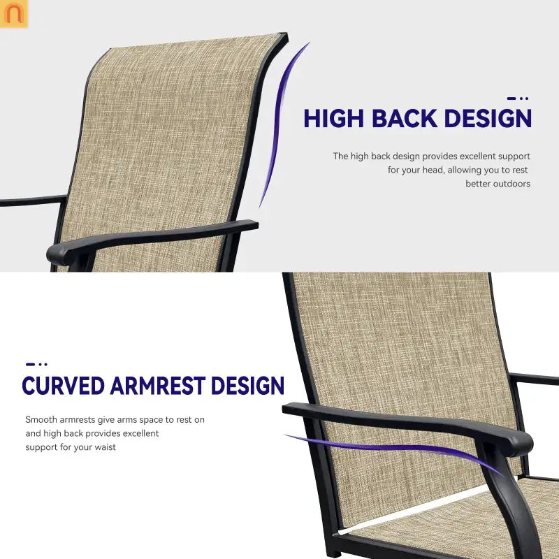 Outdoor Dining Chair Textilene Black Brown Swivel 360 Degree Set of 2