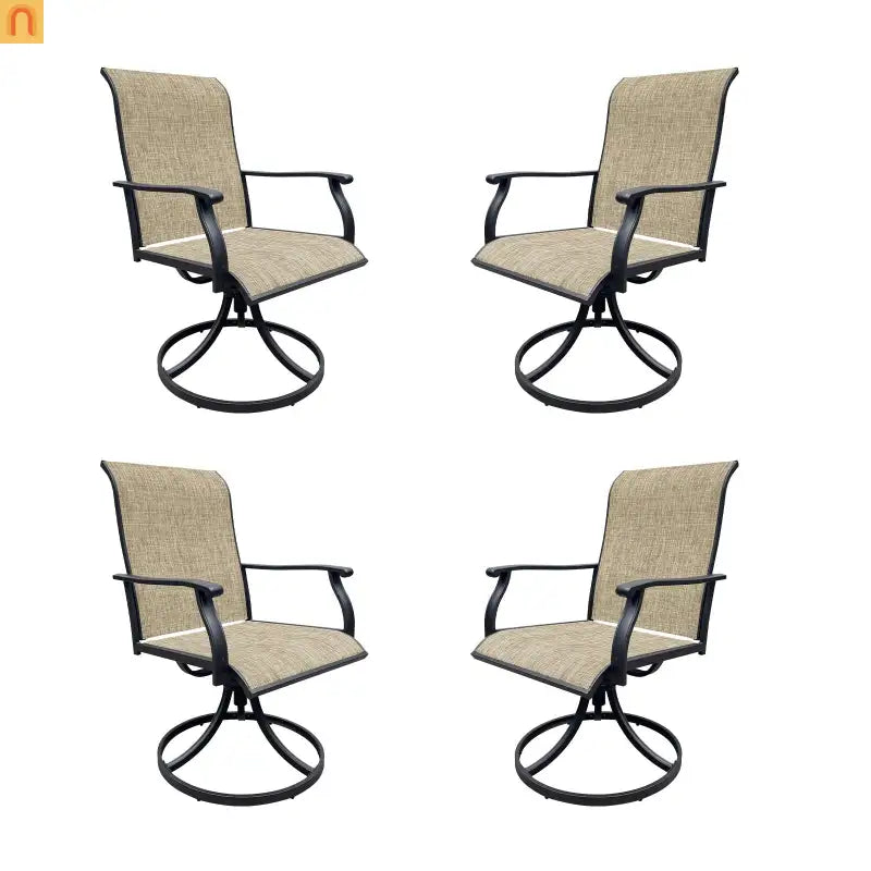 Outdoor Dining Chair Textilene Black Brown Swivel 360 Degree Set of 2