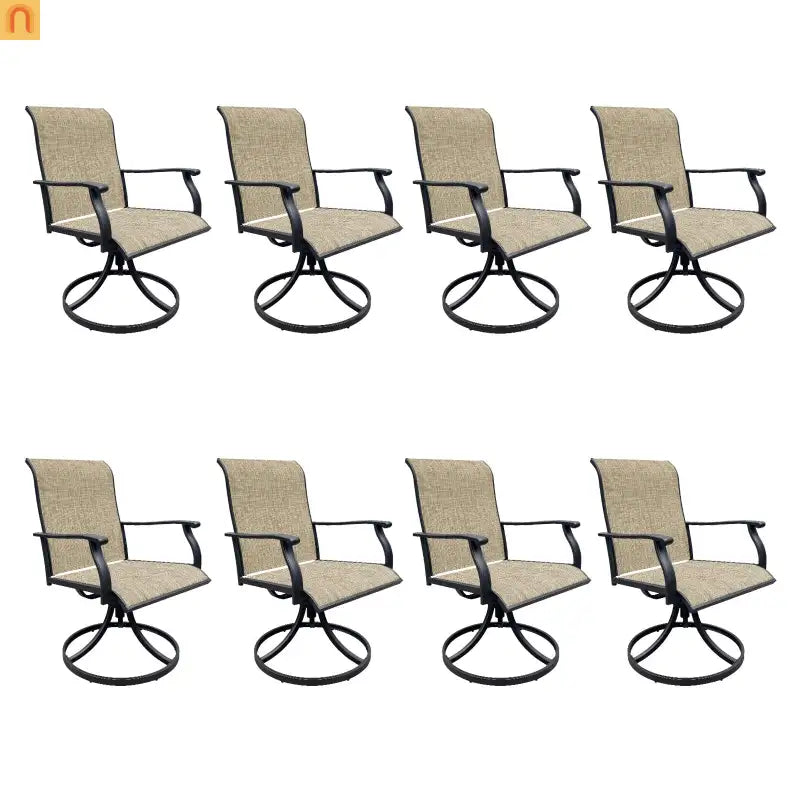 Outdoor Dining Chair Textilene Black Brown Swivel 360 Degree Set of 2