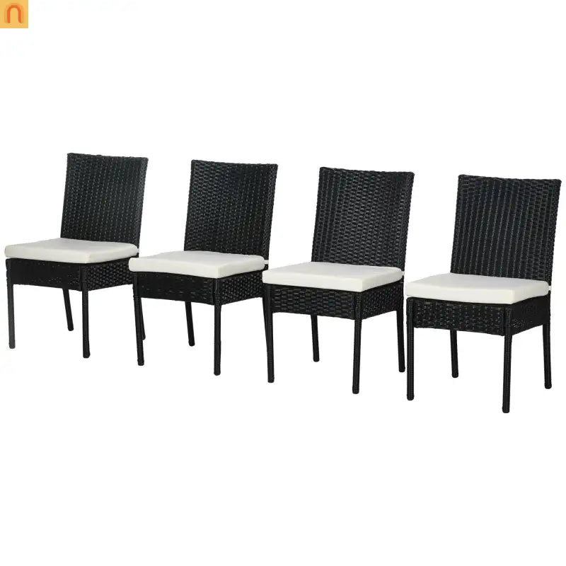 Outdoor Dining Chair PE Rattan Cream White Cushion 264 lb Set of 4