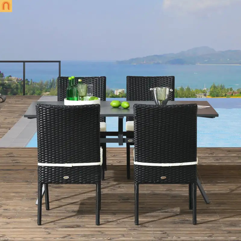 Outdoor Dining Chair PE Rattan Cream White Cushion 264 lb Set of 4