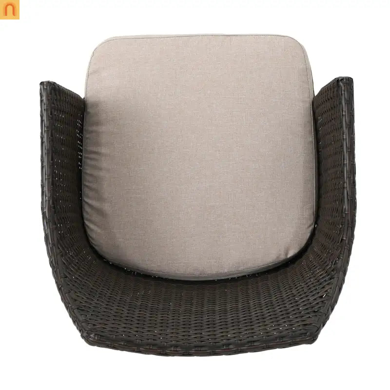 Outdoor Dining Chair PE Wicker Iron Brown Cushion Set of 2