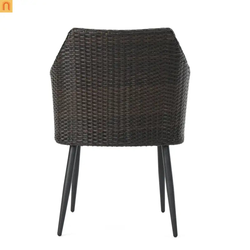 Outdoor Dining Chair PE Wicker Iron Brown Cushion Set of 2