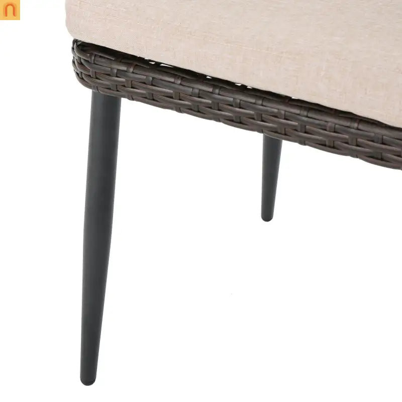 Outdoor Dining Chair PE Wicker Iron Brown Cushion Set of 2