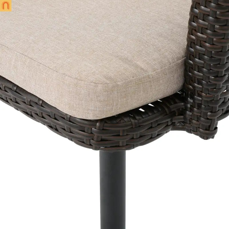 Outdoor Dining Chair PE Wicker Iron Brown Cushion Set of 2