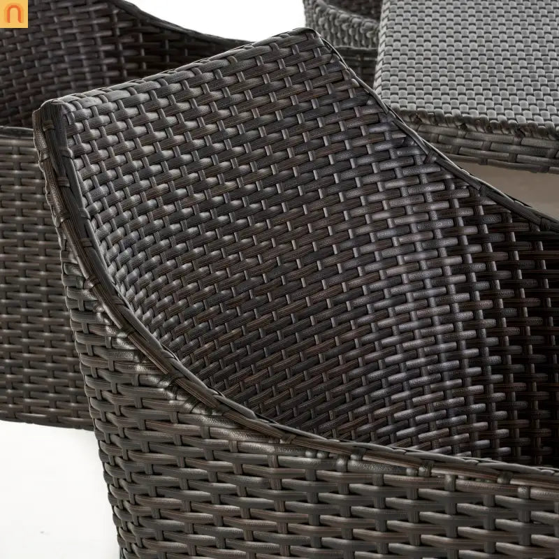 Outdoor Dining Chair PE Wicker Iron Brown Cushion Set of 2