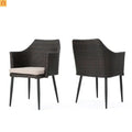 Outdoor Dining Chair PE Wicker Iron Brown Cushion Set of 2