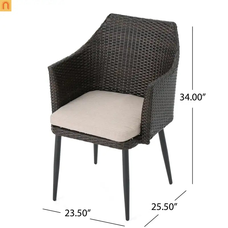 Outdoor Dining Chair PE Wicker Iron Brown Cushion Set of 2