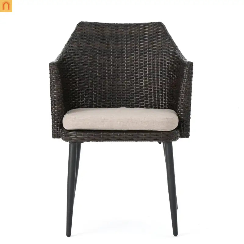 Outdoor Dining Chair PE Wicker Iron Brown Cushion Set of 2