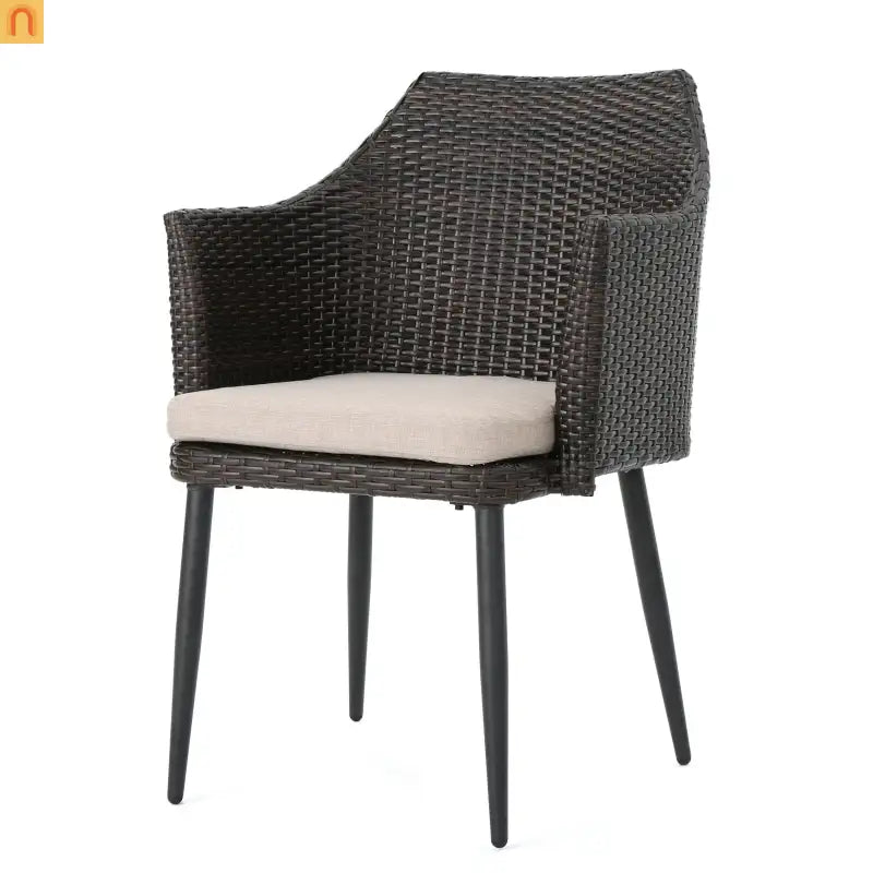 Outdoor Dining Chair PE Wicker Iron Brown Cushion Set of 2