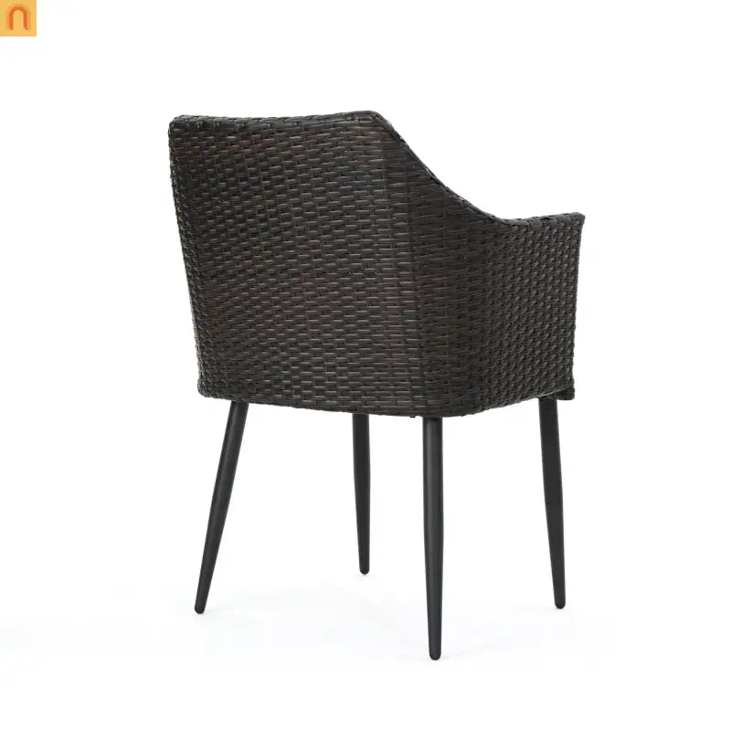 Outdoor Dining Chair PE Wicker Iron Brown Cushion Set of 2