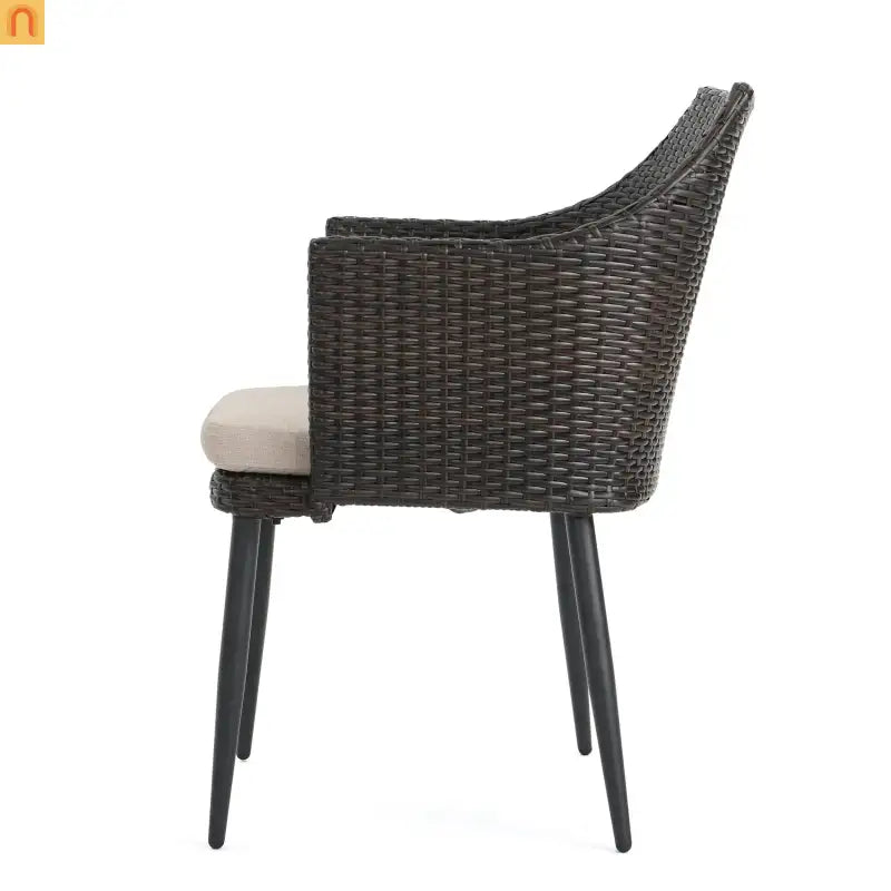 Outdoor Dining Chair PE Wicker Iron Brown Cushion Set of 2