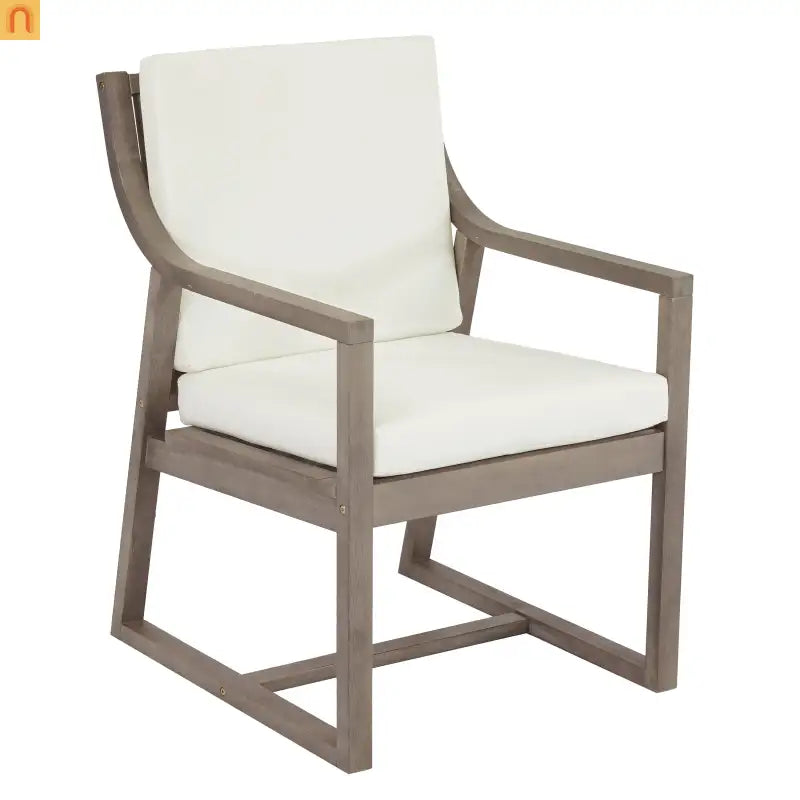 Outdoor Dining Set Acacia Wood Beige Cushion 7 Piece Slatted Seats 6