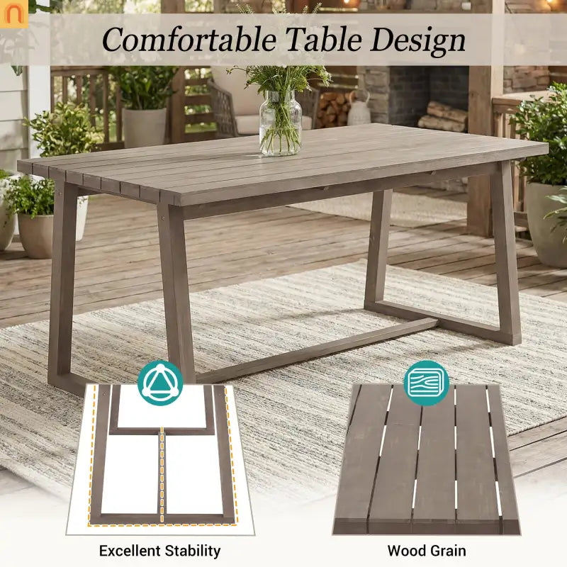 Outdoor Dining Set Acacia Wood Beige Cushion 7 Piece Slatted Seats 6