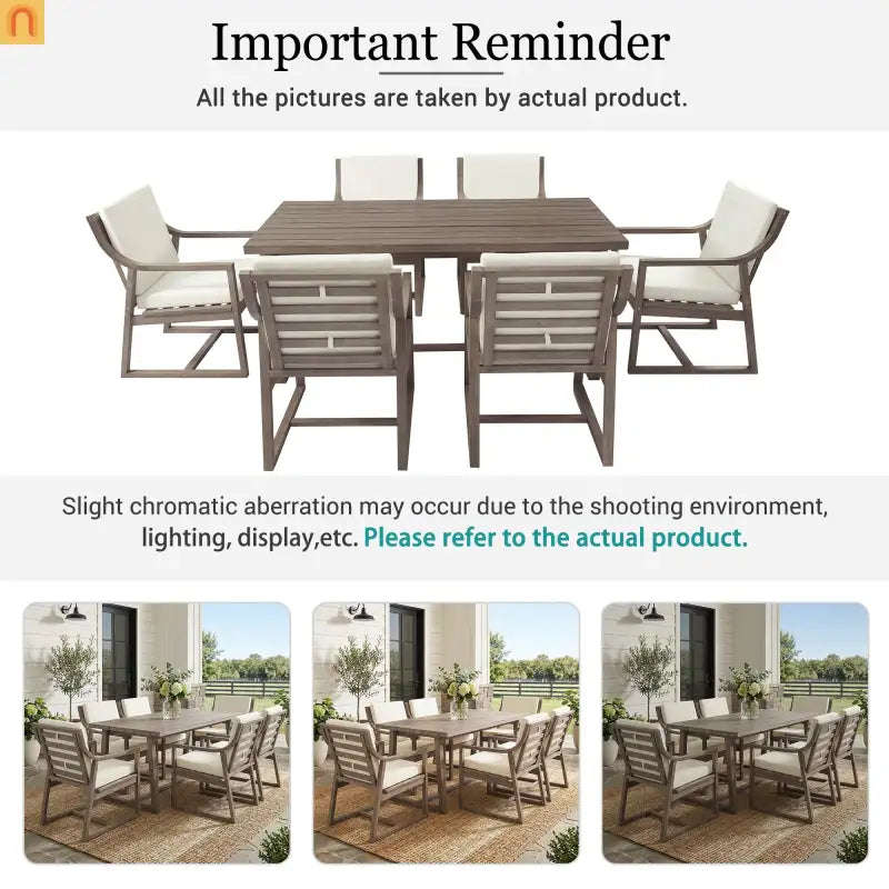 Outdoor Dining Set Acacia Wood Beige Cushion 7 Piece Slatted Seats 6