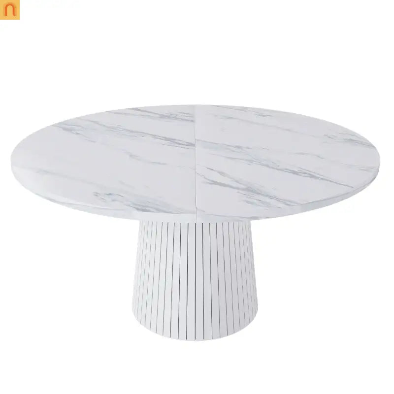 Dining Table Round Marble Veneer White Farmhouse 47in Seats 4