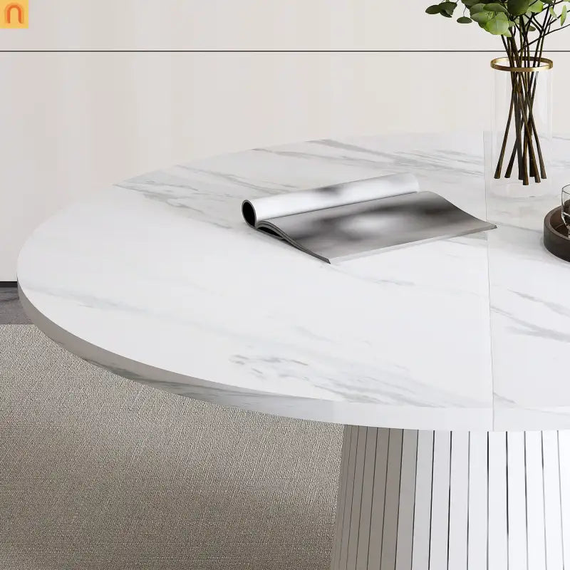 Dining Table Round Marble Veneer White Farmhouse 47in Seats 4