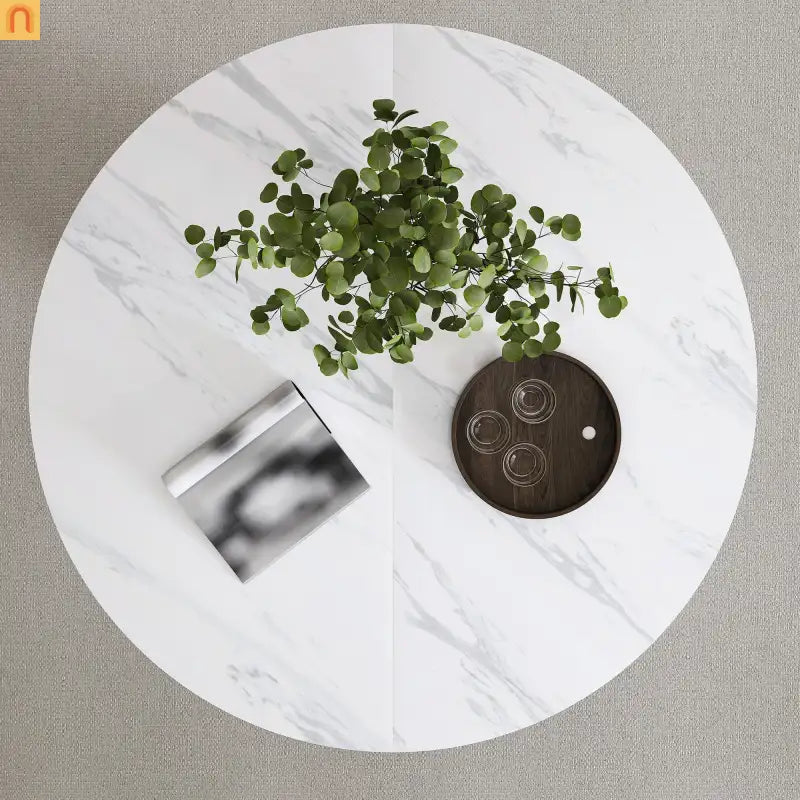 Dining Table Round Marble Veneer White Farmhouse 47in Seats 4