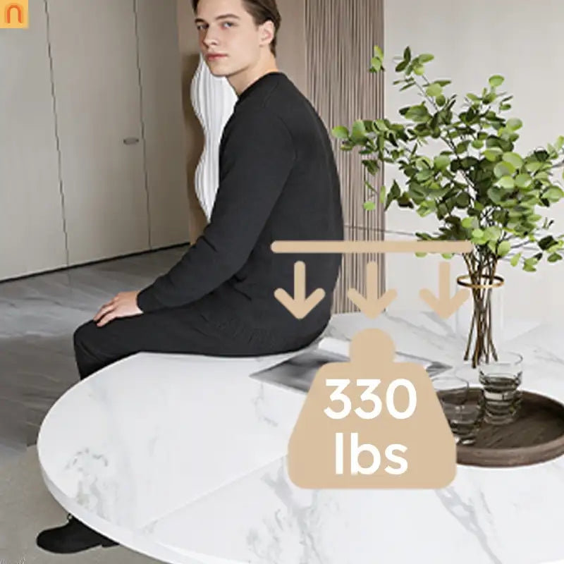 Dining Table Round Marble Veneer White Farmhouse 47in Seats 4