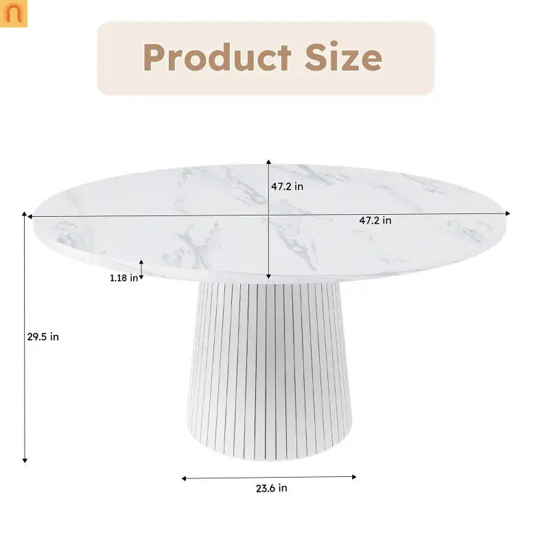Dining Table Round Marble Veneer White Farmhouse 47in Seats 4