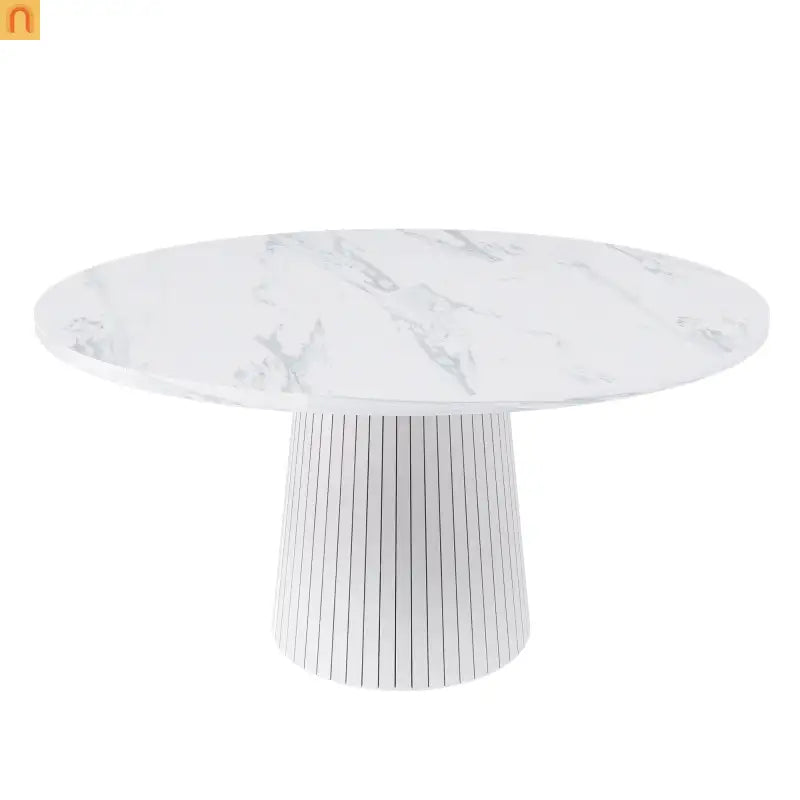 Dining Table Round Marble Veneer White Farmhouse 47in Seats 4