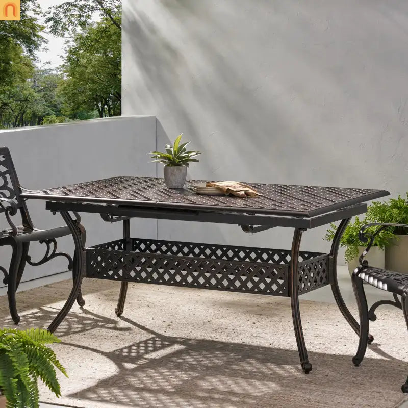 64" Outdoor Dining Table Acacia Wood Iron Frame Black
