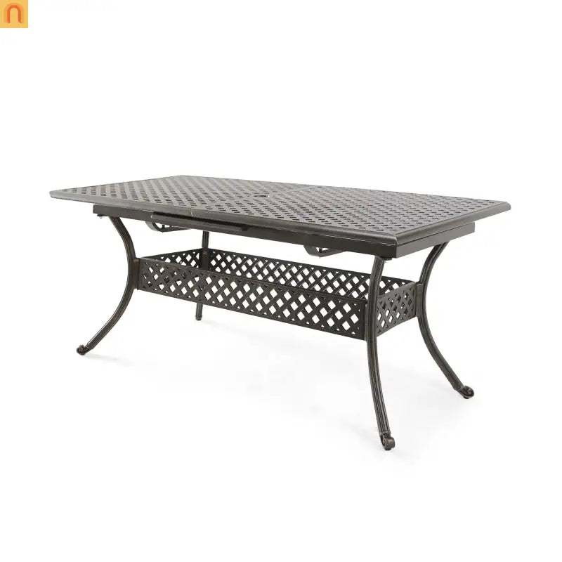 64" Outdoor Dining Table Acacia Wood Iron Frame Black