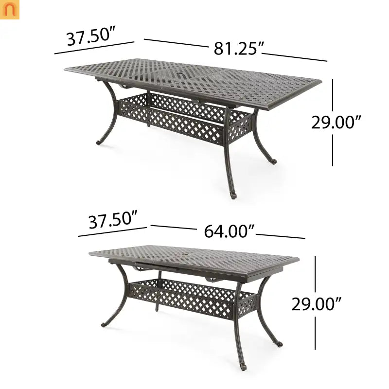 64" Outdoor Dining Table Acacia Wood Iron Frame Black