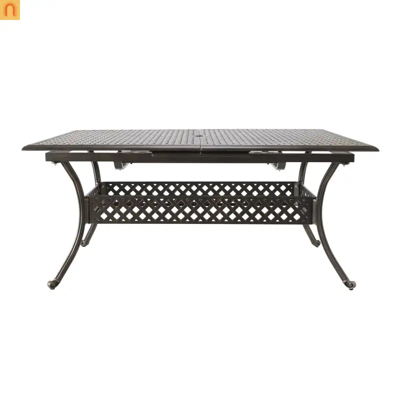64" Outdoor Dining Table Acacia Wood Iron Frame Black