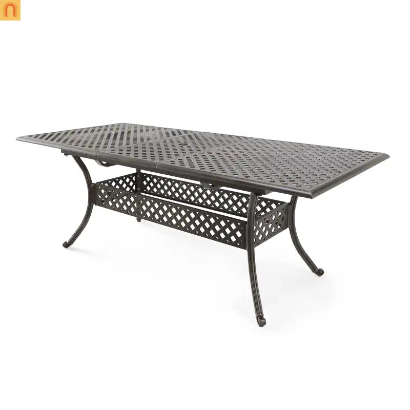 64" Outdoor Dining Table Acacia Wood Iron Frame Black