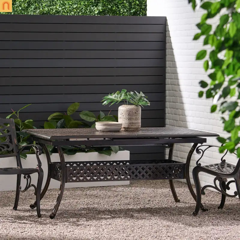 64" Outdoor Dining Table Acacia Wood Iron Frame Black
