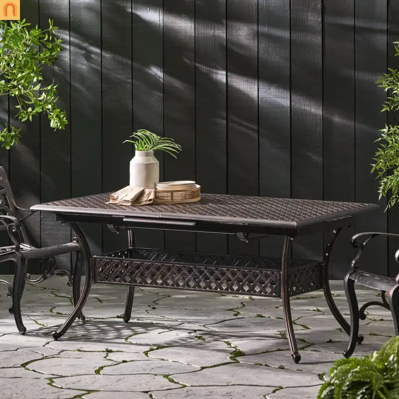 64" Outdoor Dining Table Acacia Wood Iron Frame Black