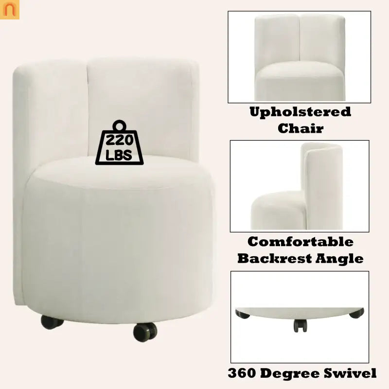 Dining Set Rectangular White 8-Piece 6 Wheeled Chairs Server