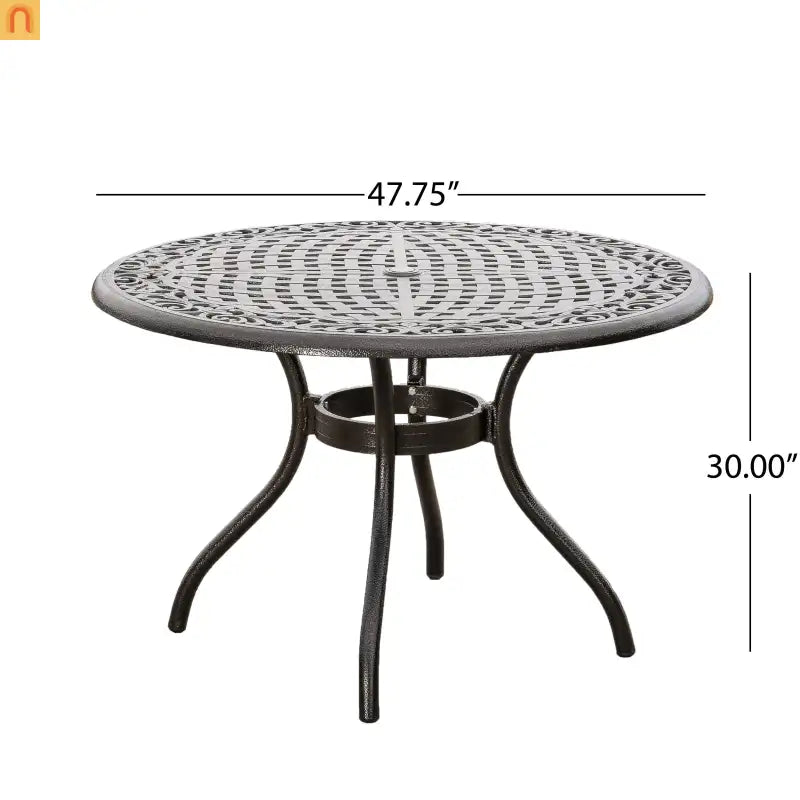 Outdoor Round Dining Table Cast Aluminum Bronze Umbrella Hole 47.75in