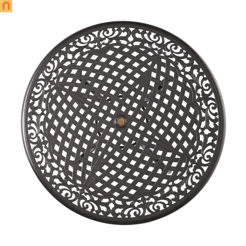 Outdoor Round Dining Table Cast Aluminum Bronze Umbrella Hole 47.75in