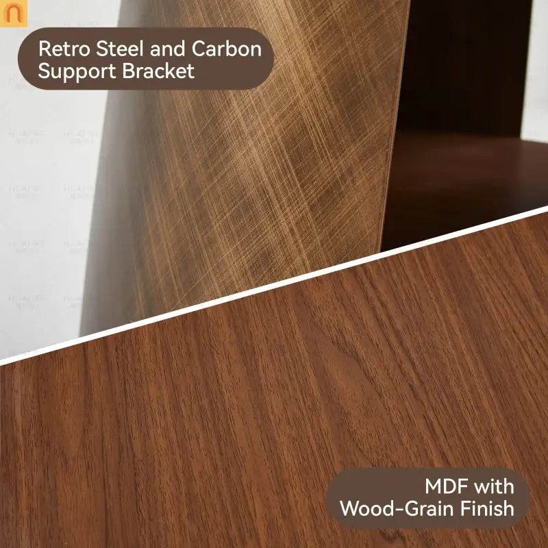 Dining Table Round Walnut Retro Metal Base 47in Storage Shelf Seats 6