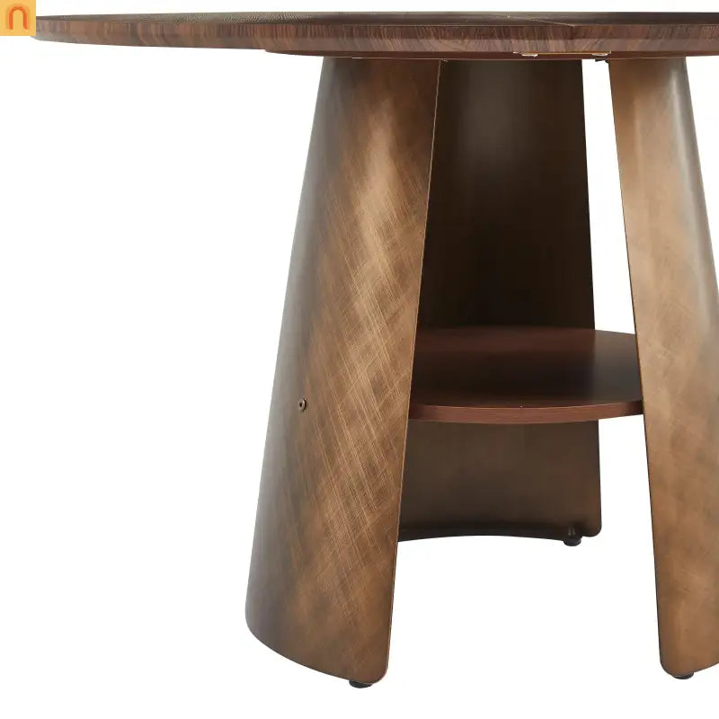 Dining Table Round Walnut Retro Metal Base 47in Storage Shelf Seats 6