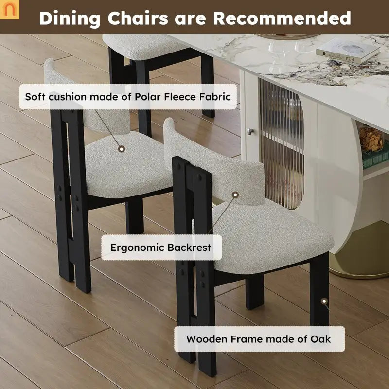 Dining Set Rectangle Stone Top Gold Base 7pc White Velvet Seats 6