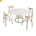 Dining Set Oval Marble Veneer White Gold Base 5pc Extendable Seats 6
