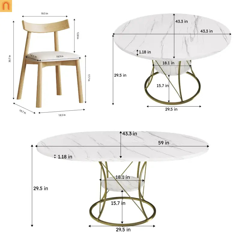 Dining Set Oval Marble Veneer White Gold Base 5pc Extendable Seats 6