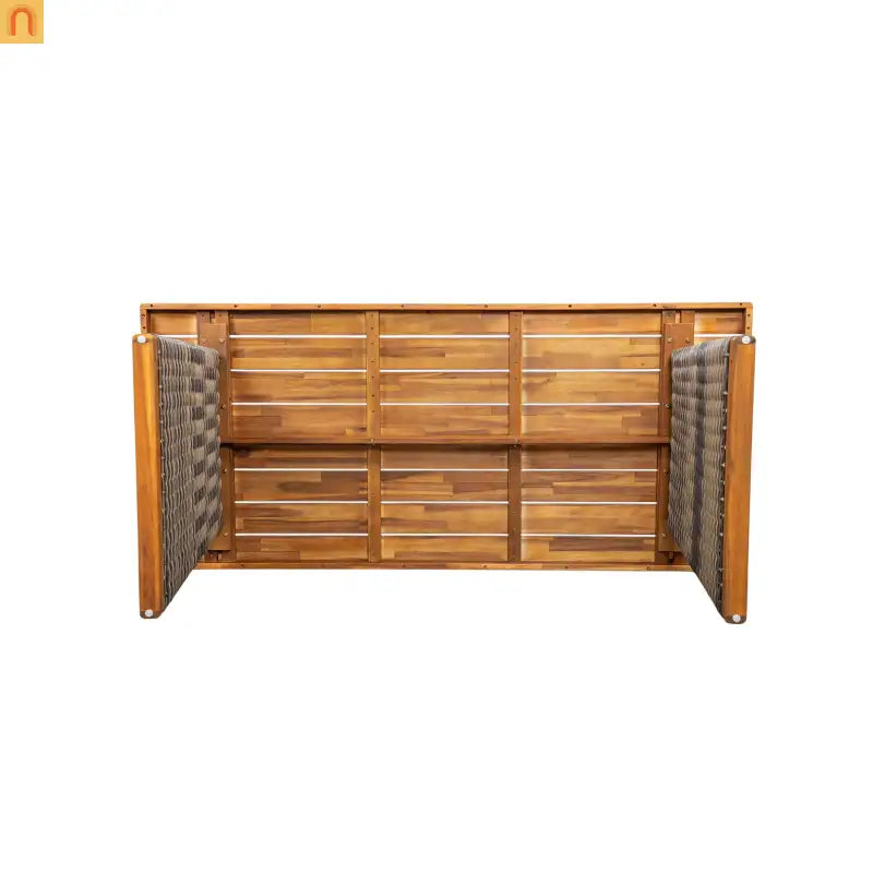 Outdoor Dining Table Acacia Wood Teak Wicker Legs Rectangle 70x31.5in