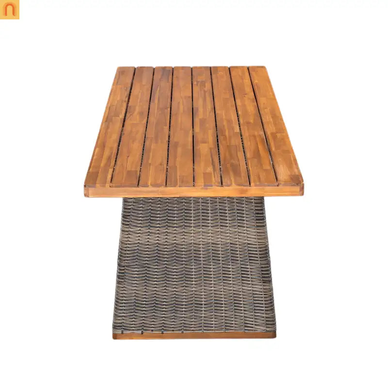 Outdoor Dining Table Acacia Wood Teak Wicker Legs Rectangle 70x31.5in