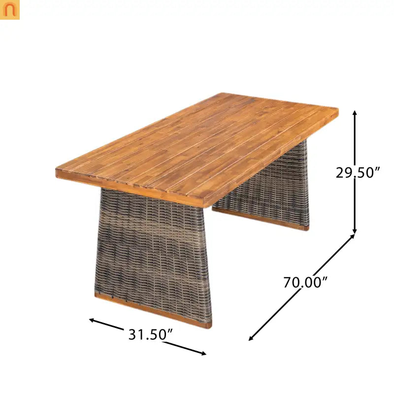 Outdoor Dining Table Acacia Wood Teak Wicker Legs Rectangle 70x31.5in