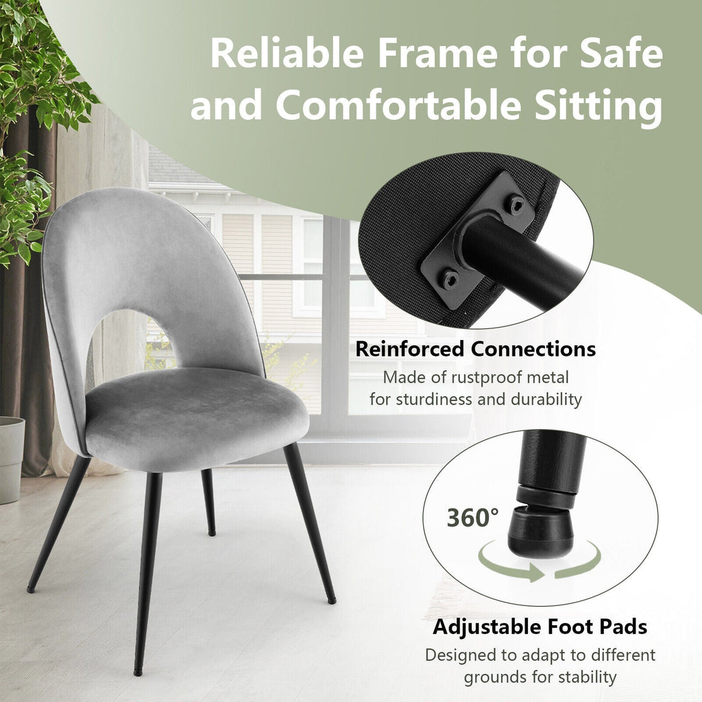 Dining Chair Set of 2 with Metal Base and Adjustable Pads