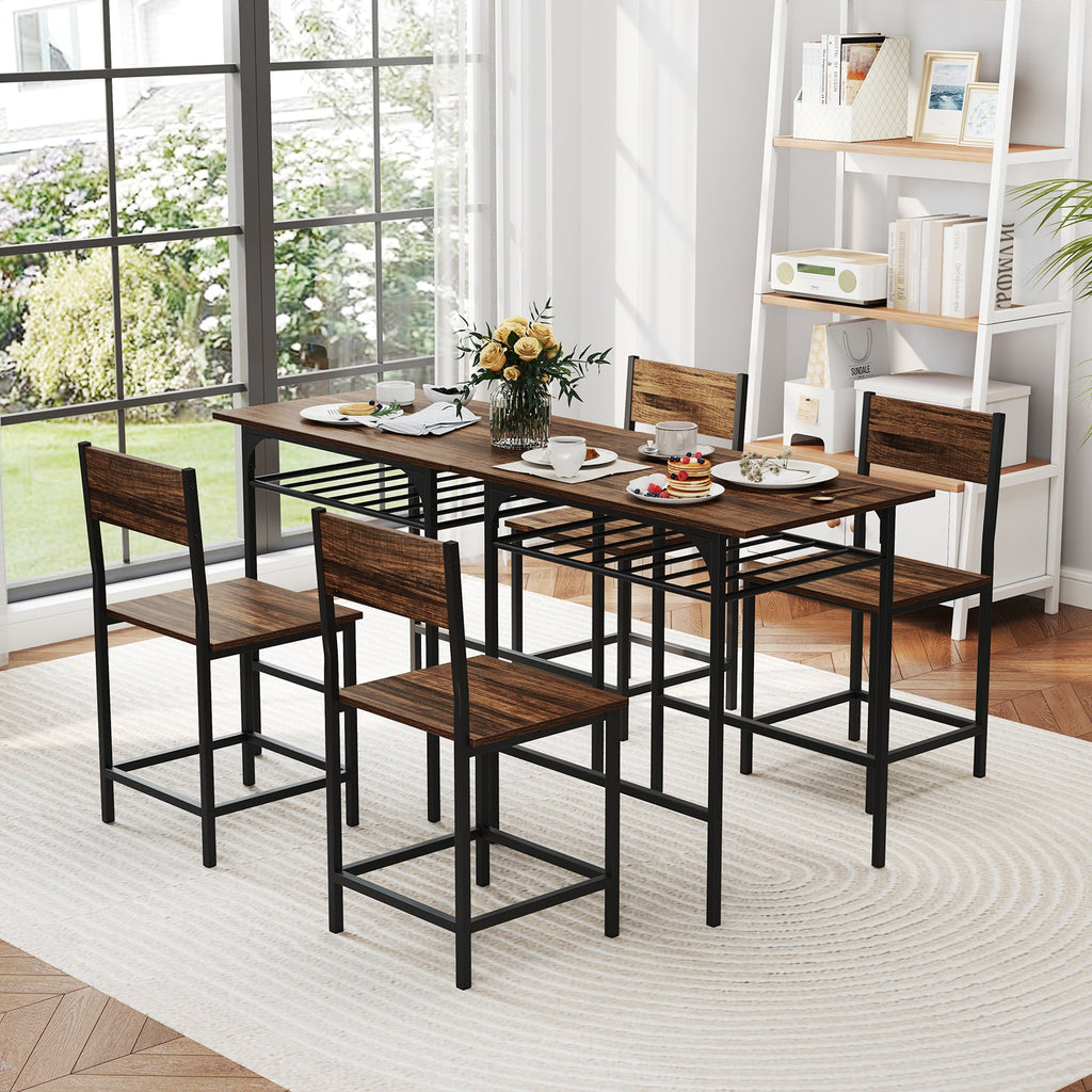 Dining Table Set with Metal Frame and Storage Rack